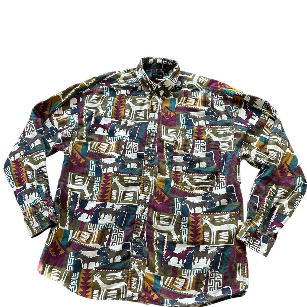 Vintage 90s/Early 2000s Structure Button-Up Shirt Abstract Animal Print Men’s L